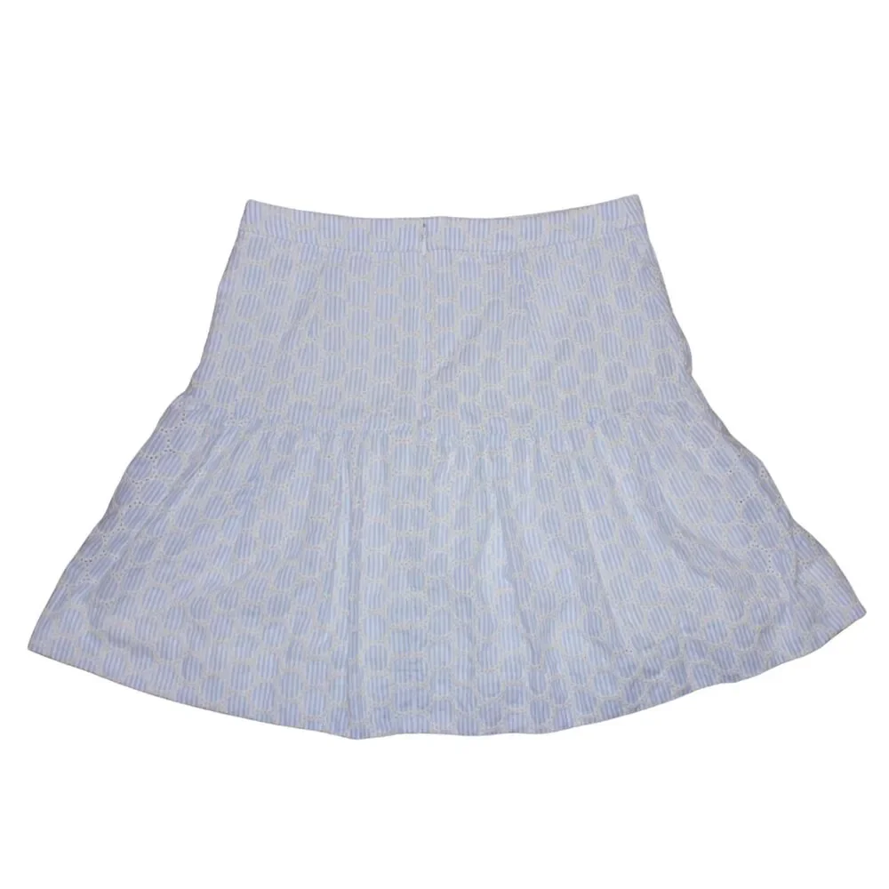 J.Crew Blue White Striped Eyelet Cotton Mini Skirt 00